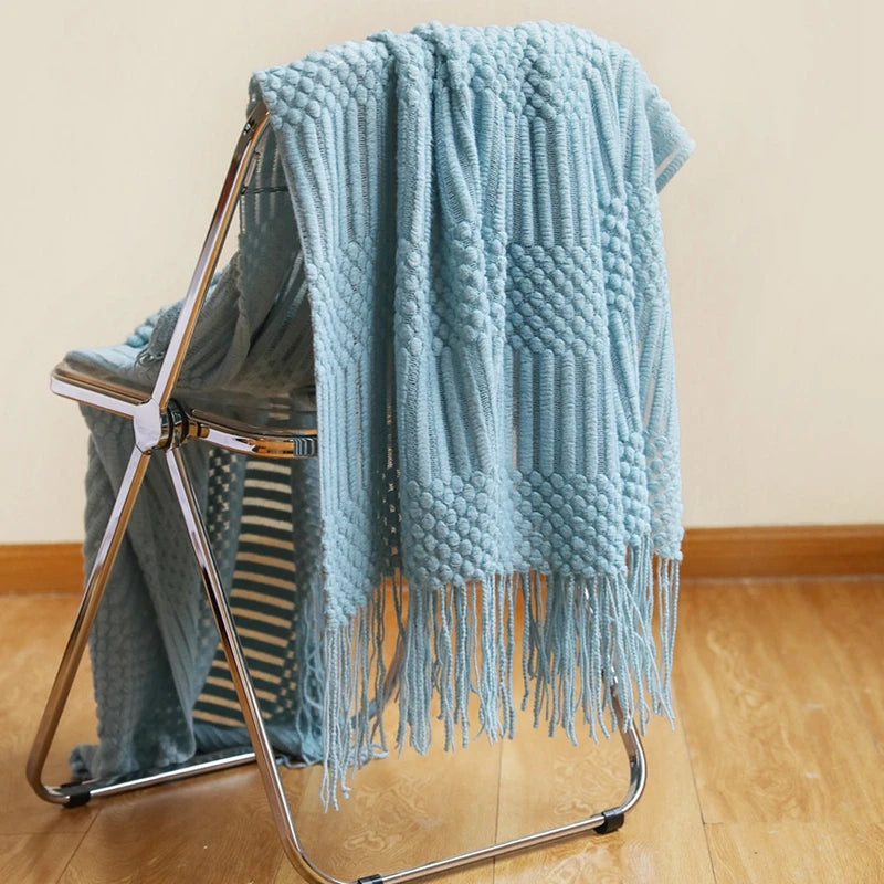 Boho Knit Throw Blanket – Colorful Striped Sofa Cover & Bedspread