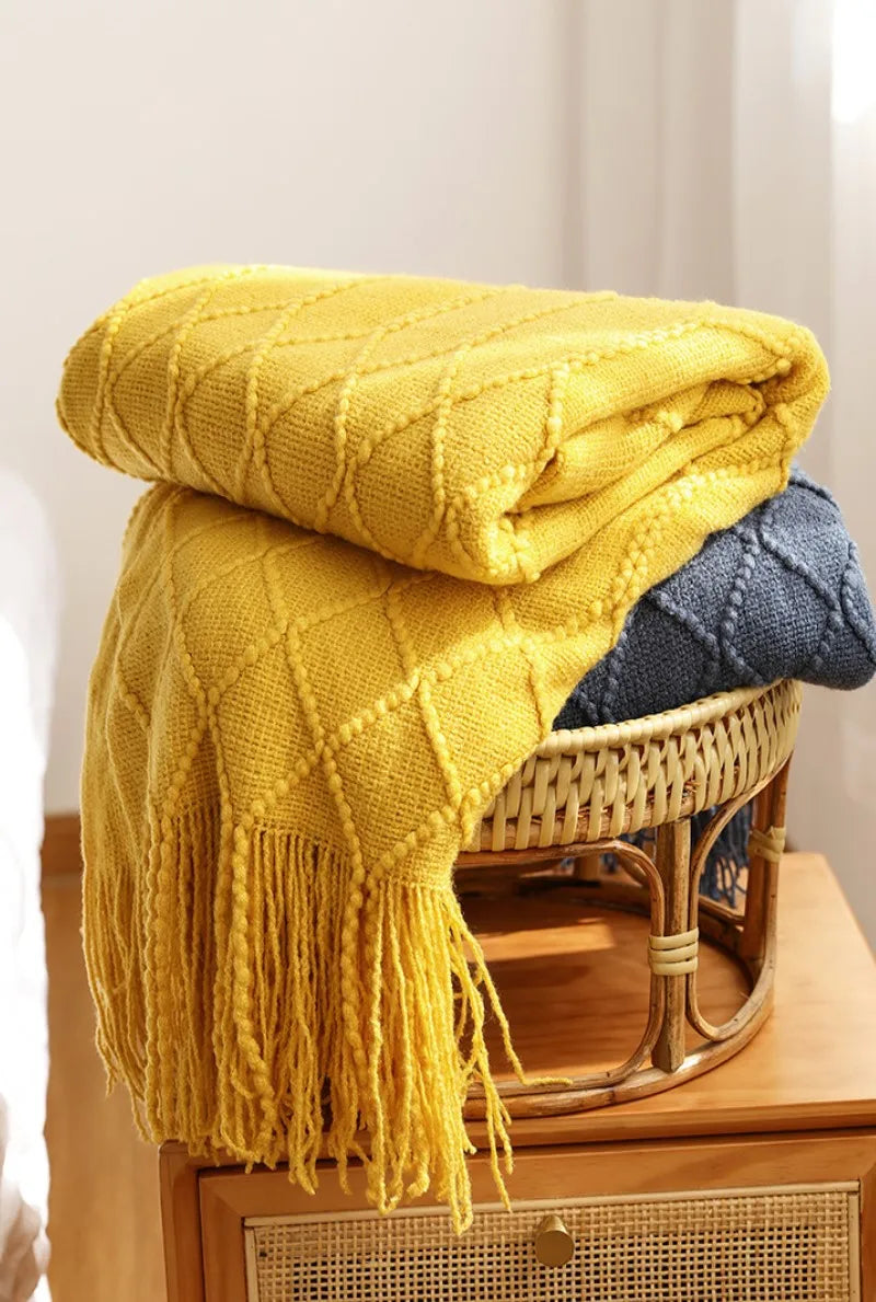 Boho Knit Throw Blanket – Colorful Striped Sofa Cover & Bedspread
