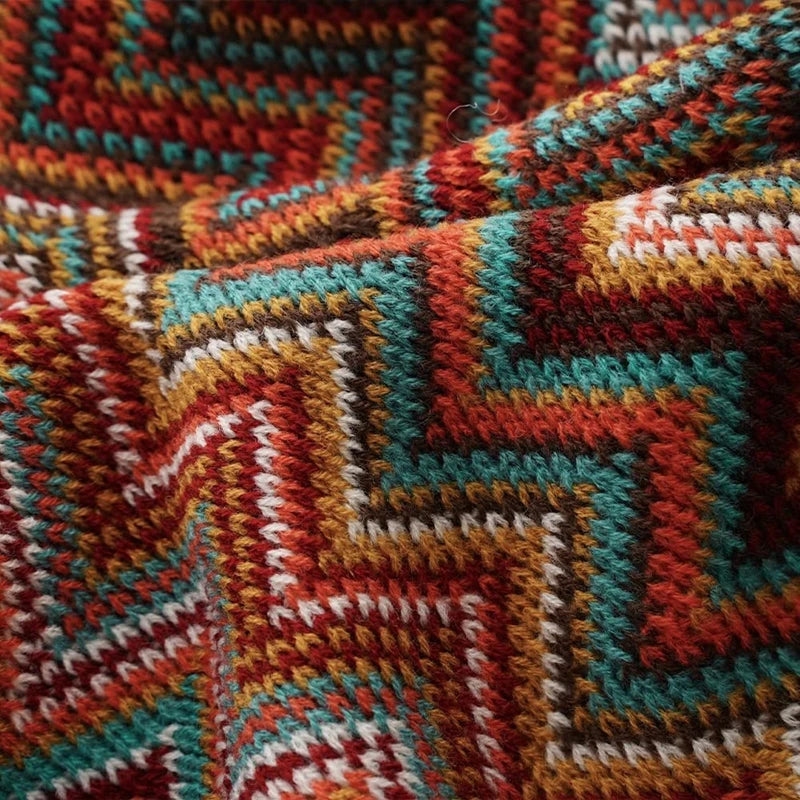 Boho Knit Throw Blanket – Colorful Striped Sofa Cover & Bedspread