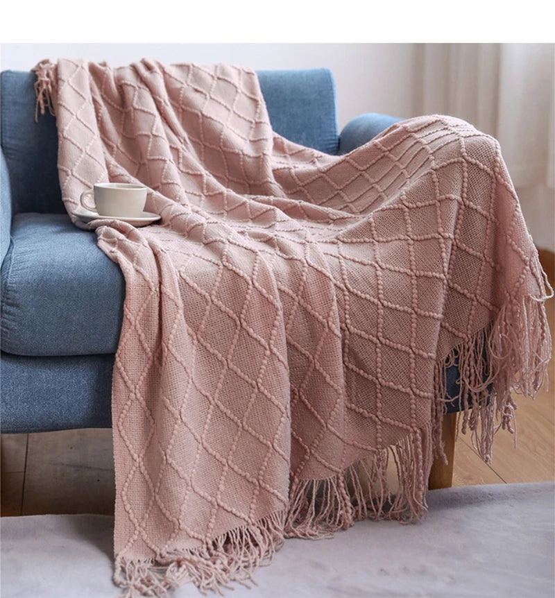 Boho Knit Throw Blanket – Colorful Striped Sofa Cover & Bedspread