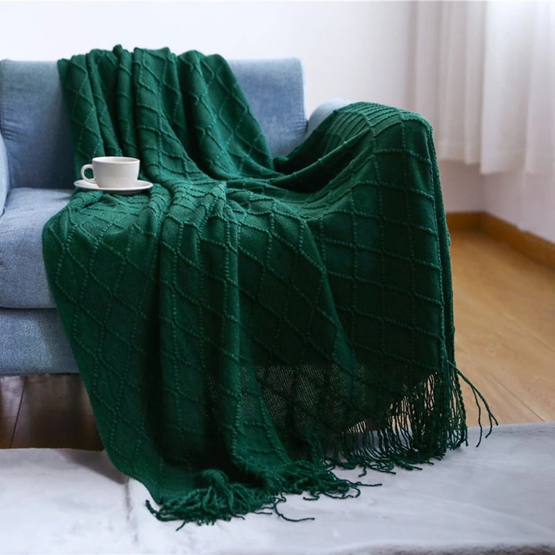 Boho Knit Throw Blanket – Colorful Striped Sofa Cover & Bedspread