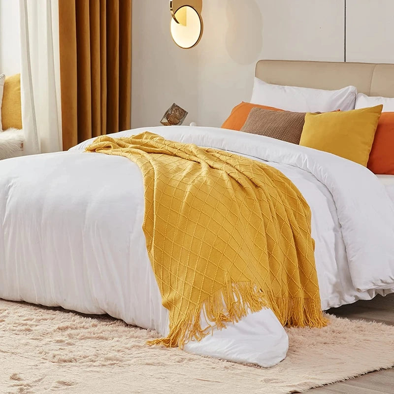 Boho Knit Throw Blanket – Colorful Striped Sofa Cover & Bedspread