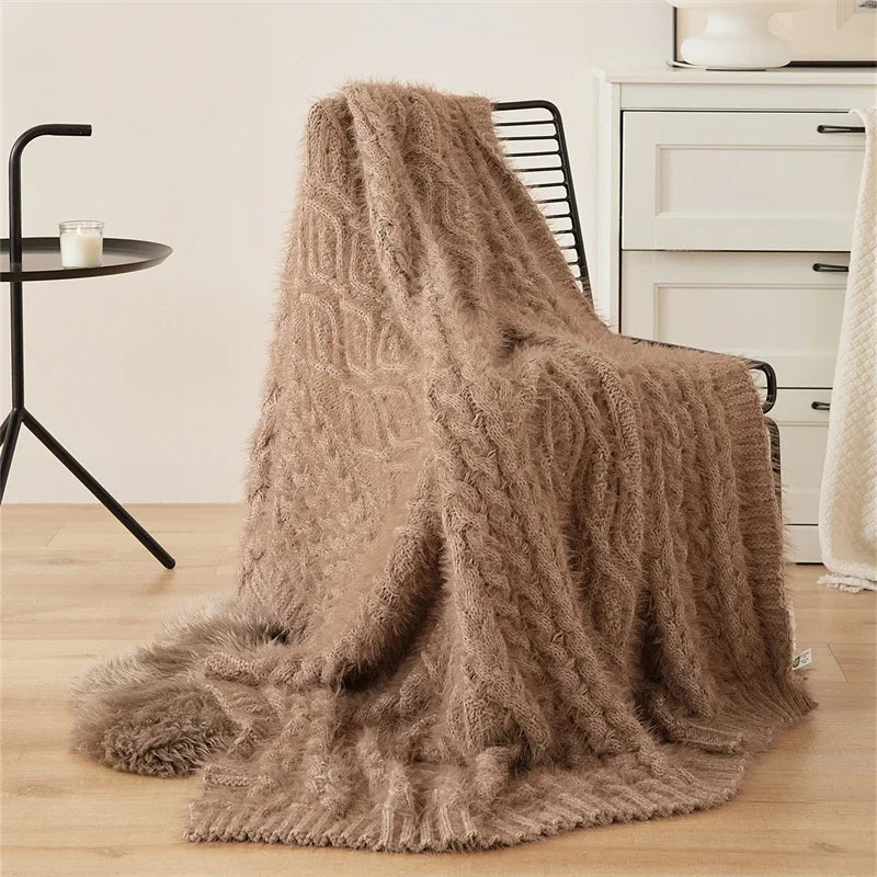 Knitted Solid Color Blanket – Soft Microfiber Throw for Sofa & Bed
