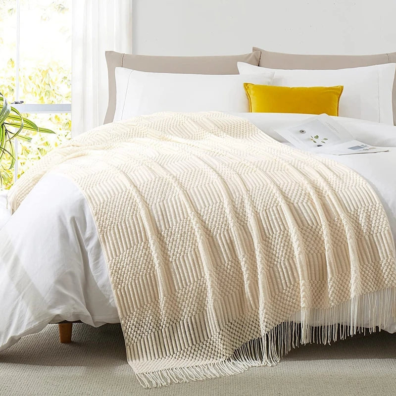 Boho Knit Throw Blanket – Colorful Striped Sofa Cover & Bedspread