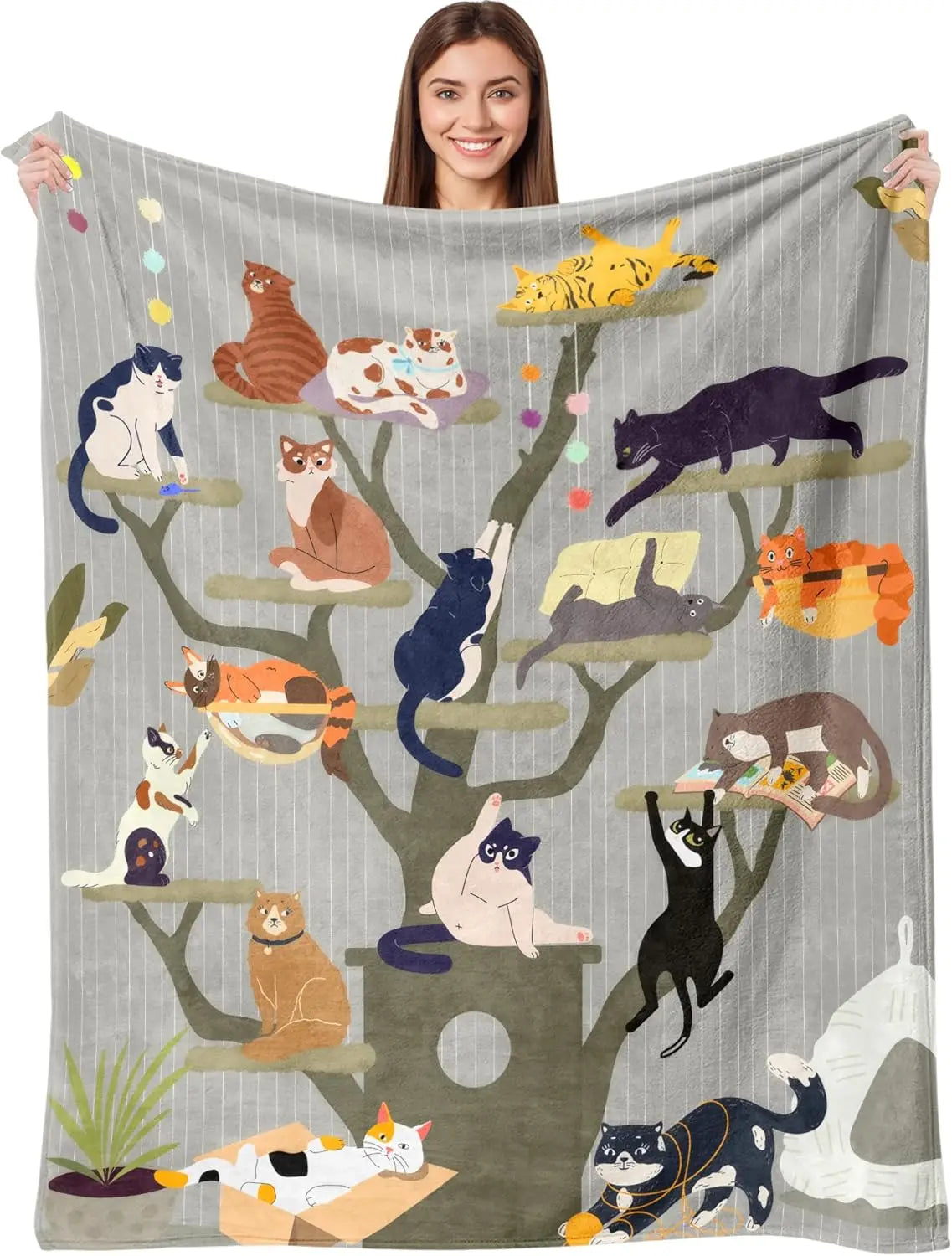 Cat Print Flannel Throw Blanket – Soft Cozy Sofa & Bed Cover Gift
