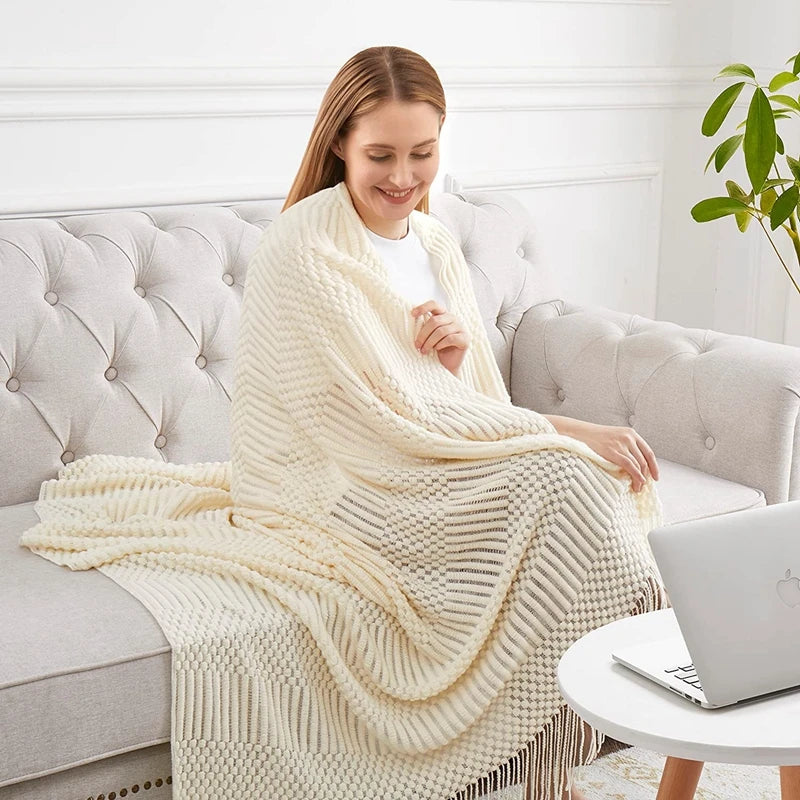 Boho Knit Throw Blanket – Colorful Striped Sofa Cover & Bedspread