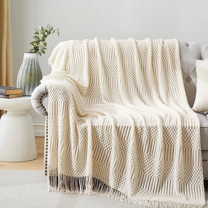 Boho Knit Throw Blanket – Colorful Striped Sofa Cover & Bedspread
