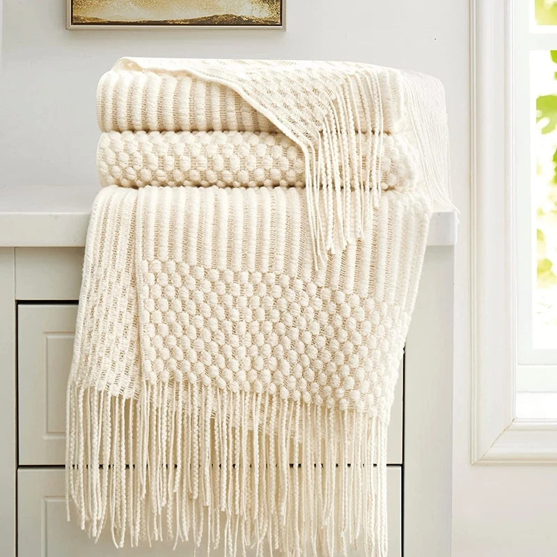 Boho Knit Throw Blanket – Colorful Striped Sofa Cover & Bedspread