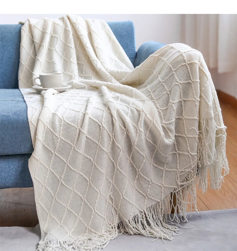 Boho Knit Throw Blanket – Colorful Striped Sofa Cover & Bedspread