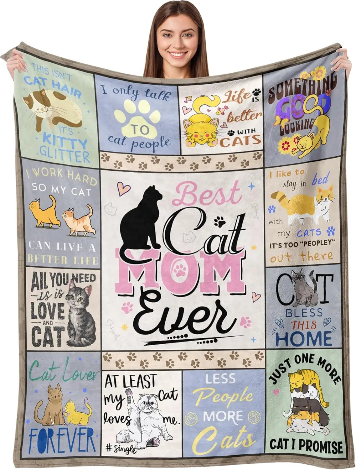 Cat Print Flannel Throw Blanket – Soft Cozy Sofa & Bed Cover Gift