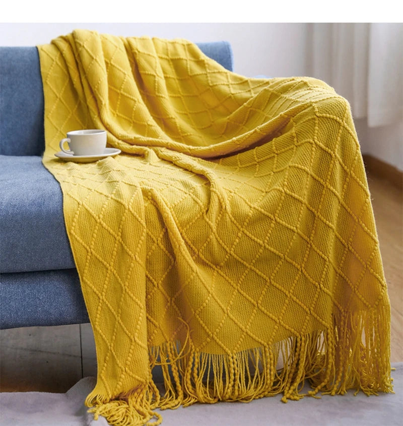 Boho Knit Throw Blanket – Colorful Striped Sofa Cover & Bedspread
