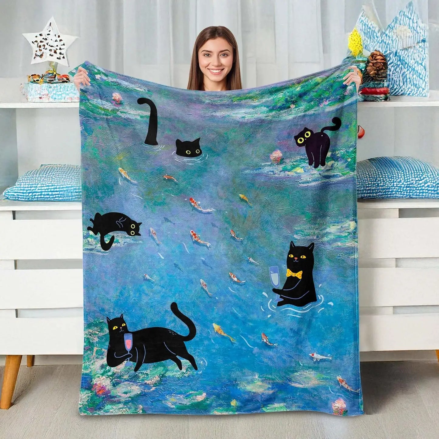 Cat Print Flannel Throw Blanket – Soft Cozy Sofa & Bed Cover Gift