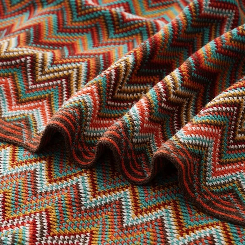 Boho Knit Throw Blanket – Colorful Striped Sofa Cover & Bedspread