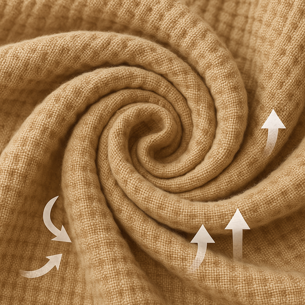 Detalle de textura y absorción de la manta beige