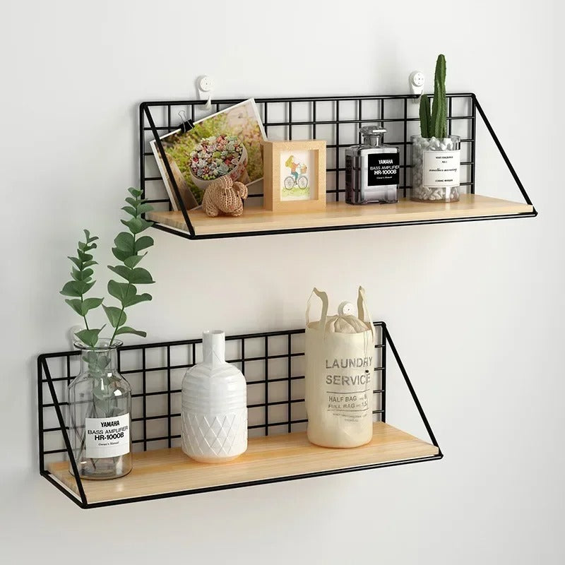 Metal & Wood Wall Shelf - Multi-Purpose Organizer