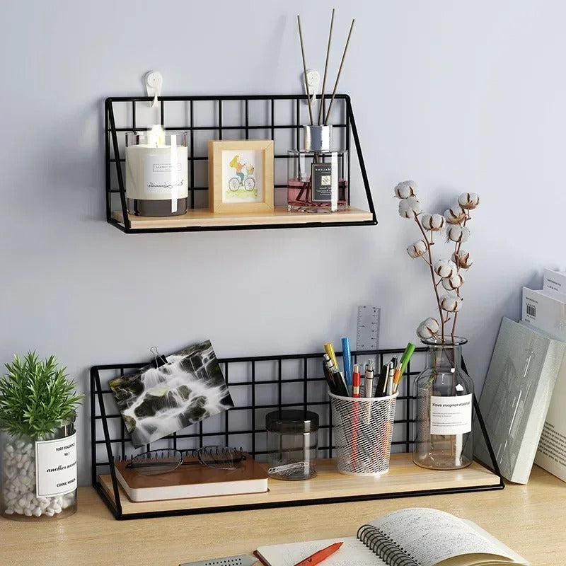 Metal & Wood Wall Shelf - Multi-Purpose Organizer