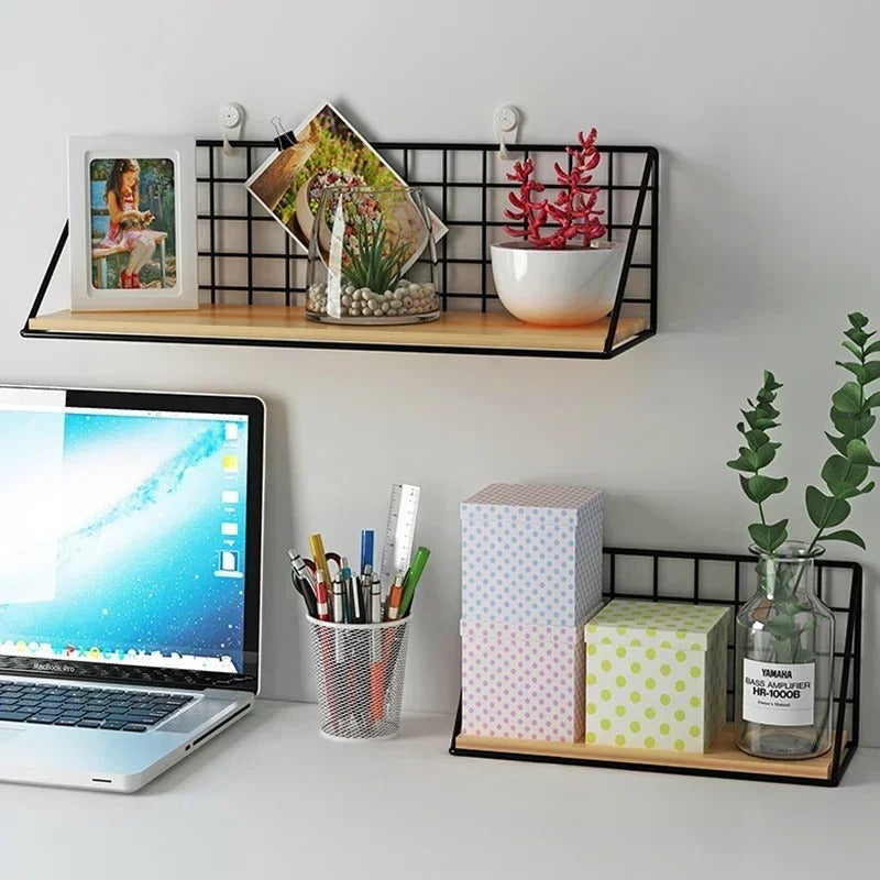 Metal & Wood Wall Shelf - Multi-Purpose Organizer