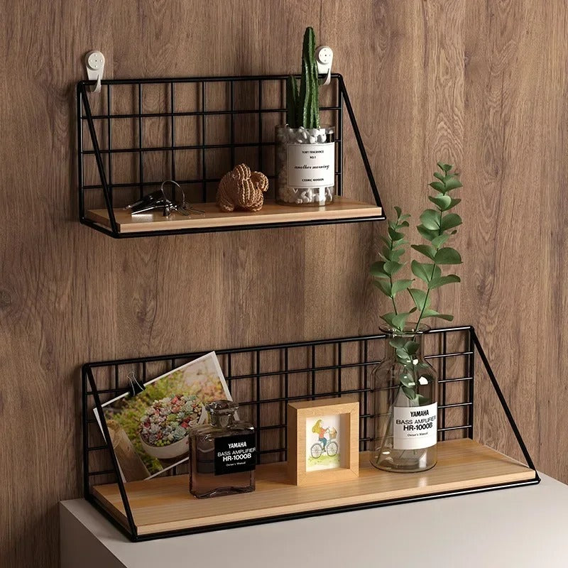 Metal & Wood Wall Shelf - Multi-Purpose Organizer