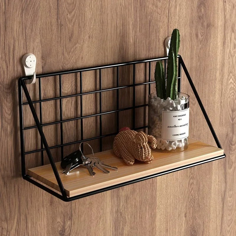 Metal & Wood Wall Shelf - Multi-Purpose Organizer