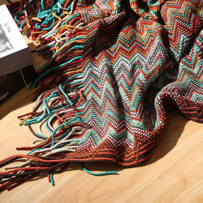 Boho Knit Throw Blanket – Colorful Striped Sofa Cover & Bedspread