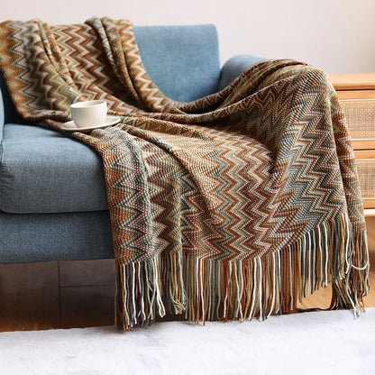 Boho Knit Throw Blanket – Colorful Striped Sofa Cover & Bedspread