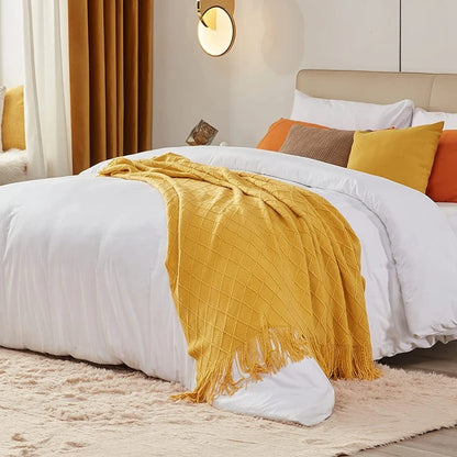 Boho Knit Throw Blanket – Colorful Striped Sofa Cover & Bedspread