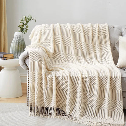 Boho Knit Throw Blanket – Colorful Striped Sofa Cover & Bedspread