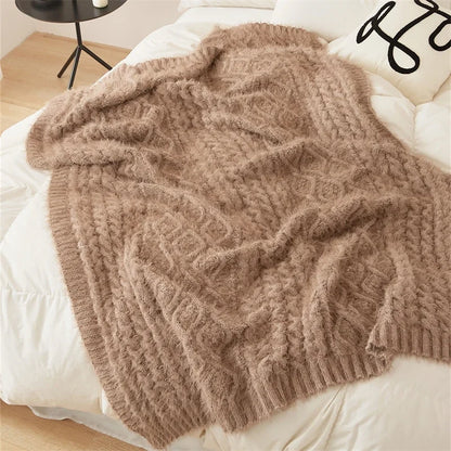 Knitted Solid Color Blanket – Soft Microfiber Throw for Sofa & Bed