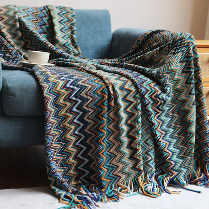 Boho Knit Throw Blanket – Colorful Striped Sofa Cover & Bedspread