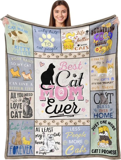 Cat Print Flannel Throw Blanket – Soft Cozy Sofa & Bed Cover Gift