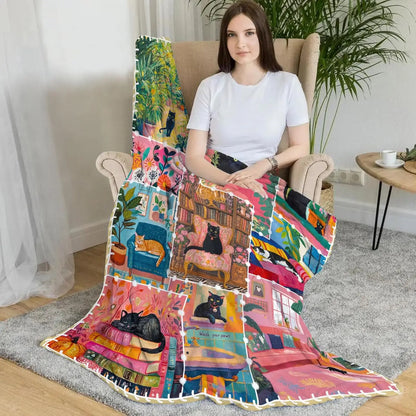 Cat Print Flannel Throw Blanket – Soft Cozy Sofa & Bed Cover Gift