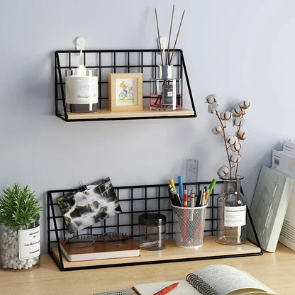 Metal & Wood Wall Shelf - Multi-Purpose Organizer