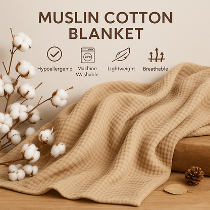 Manta beige en ambiente lifestyle con beneficios